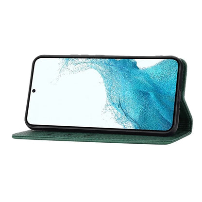 For Samsung Galaxy A25 5G (Global) (161.0 x 76.5 x 8.3mm) Case Woven Texture PU Leather Stand Phone Wallet Cover with Strap