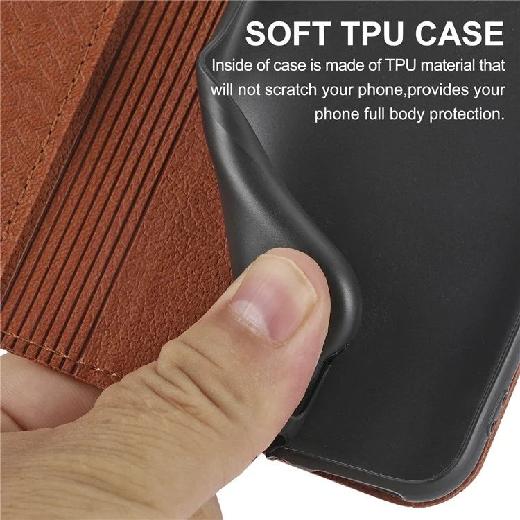 For Samsung Galaxy A25 5G (Global) (161.0 x 76.5 x 8.3mm) Case Woven Texture PU Leather Stand Phone Wallet Cover with Strap