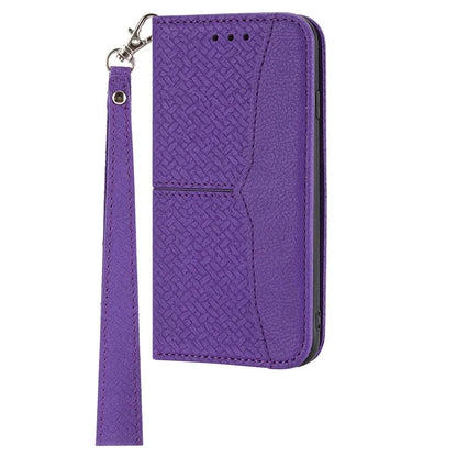 For Samsung Galaxy A25 5G (Global) (161.0 x 76.5 x 8.3mm) Case Woven Texture PU Leather Stand Phone Wallet Cover with Strap