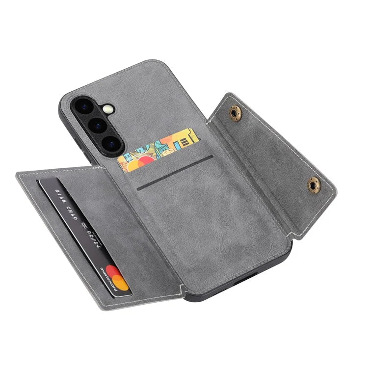 For Samsung Galaxy S23 FE Case Card Holder Kickstand Leather Coated TPU Phone Cover
