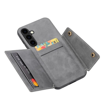 For Samsung Galaxy S23 FE Case Card Holder Kickstand Leather Coated TPU Phone Cover