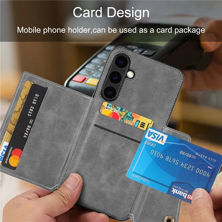 For Samsung Galaxy S23 FE Case Card Holder Kickstand Leather Coated TPU Phone Cover