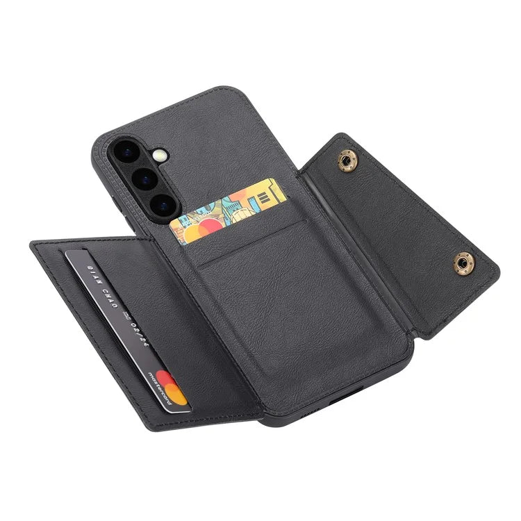 For Samsung Galaxy S23 FE Case Card Holder Kickstand Leather Coated TPU Phone Cover