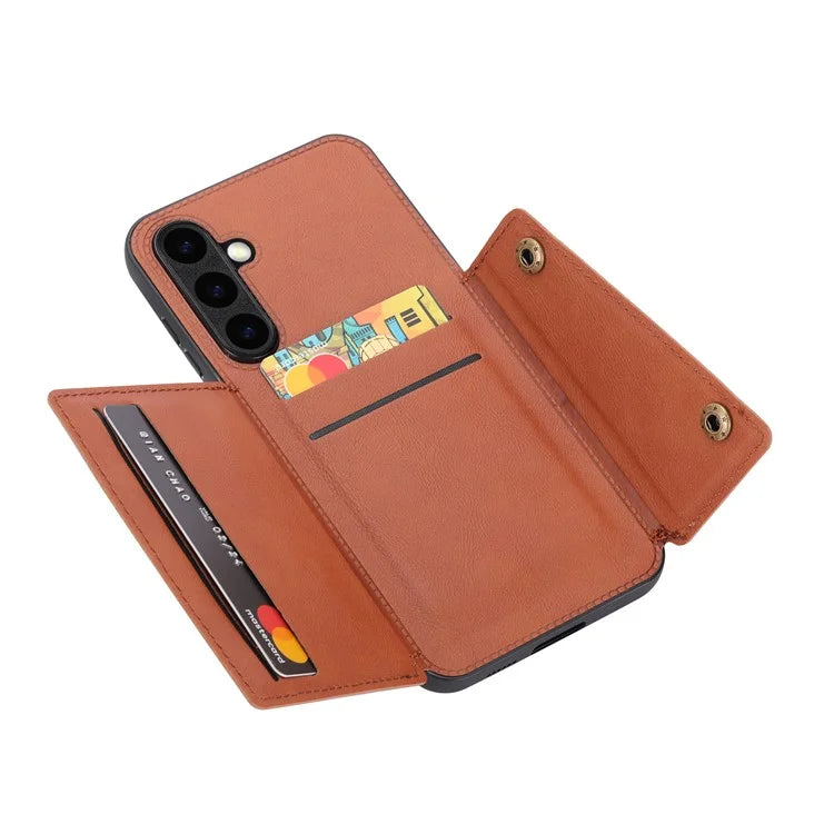 For Samsung Galaxy S23 FE Case Card Holder Kickstand Leather Coated TPU Phone Cover