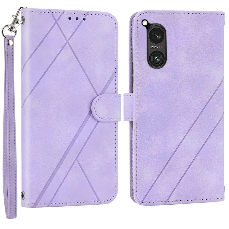 For Sony Xperia 5 V Case Imprinted Line Wallet Leather Phone Cover