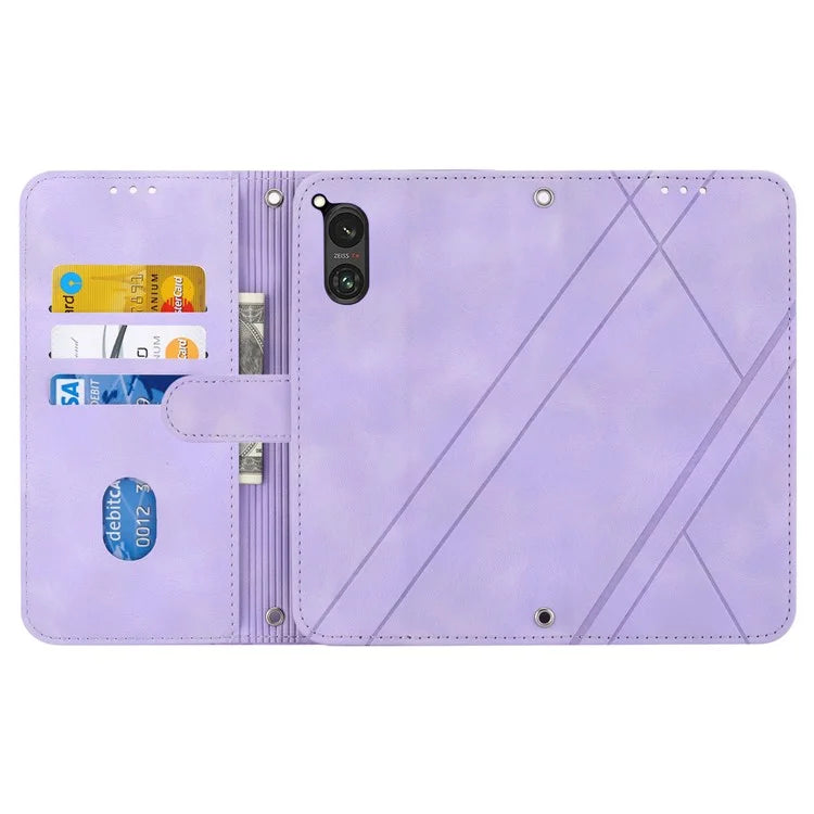 For Sony Xperia 5 V Case Imprinted Line Wallet Leather Phone Cover