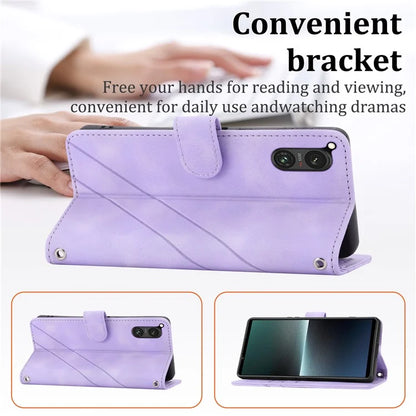 For Sony Xperia 5 V Case Imprinted Line Wallet Leather Phone Cover