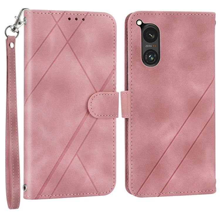 For Sony Xperia 5 V Case Imprinted Line Wallet Leather Phone Cover