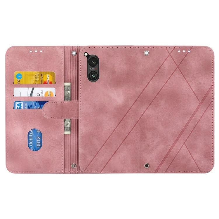 For Sony Xperia 5 V Case Imprinted Line Wallet Leather Phone Cover