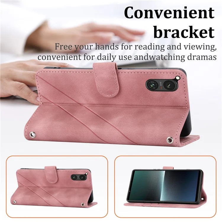 For Sony Xperia 5 V Case Imprinted Line Wallet Leather Phone Cover