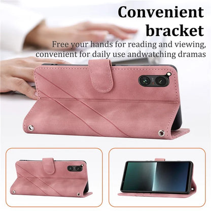 For Sony Xperia 5 V Case Imprinted Line Wallet Leather Phone Cover