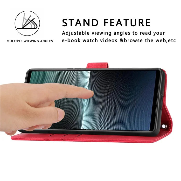 For Sony Xperia 5 V Case Imprinted Line Wallet Leather Phone Cover