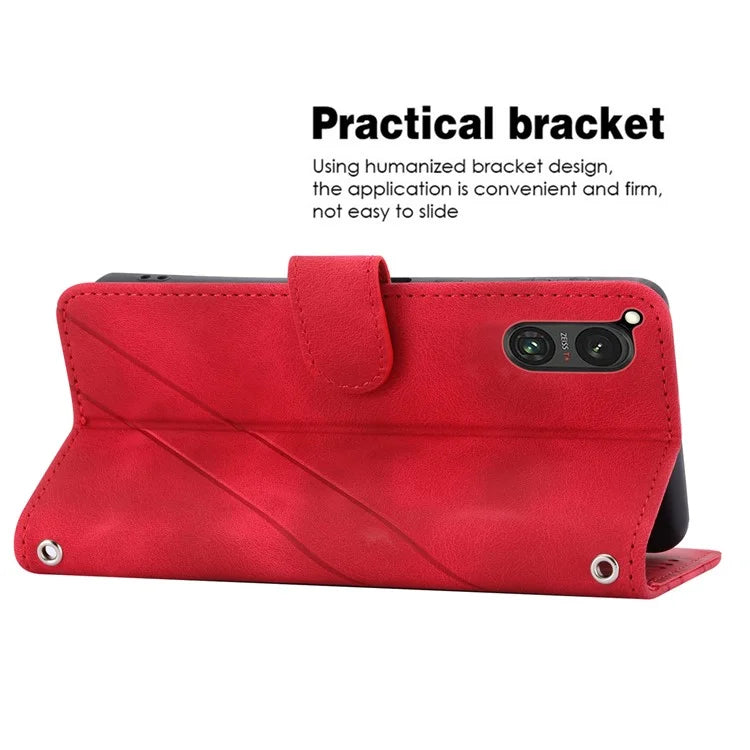 For Sony Xperia 5 V Case Imprinted Line Wallet Leather Phone Cover