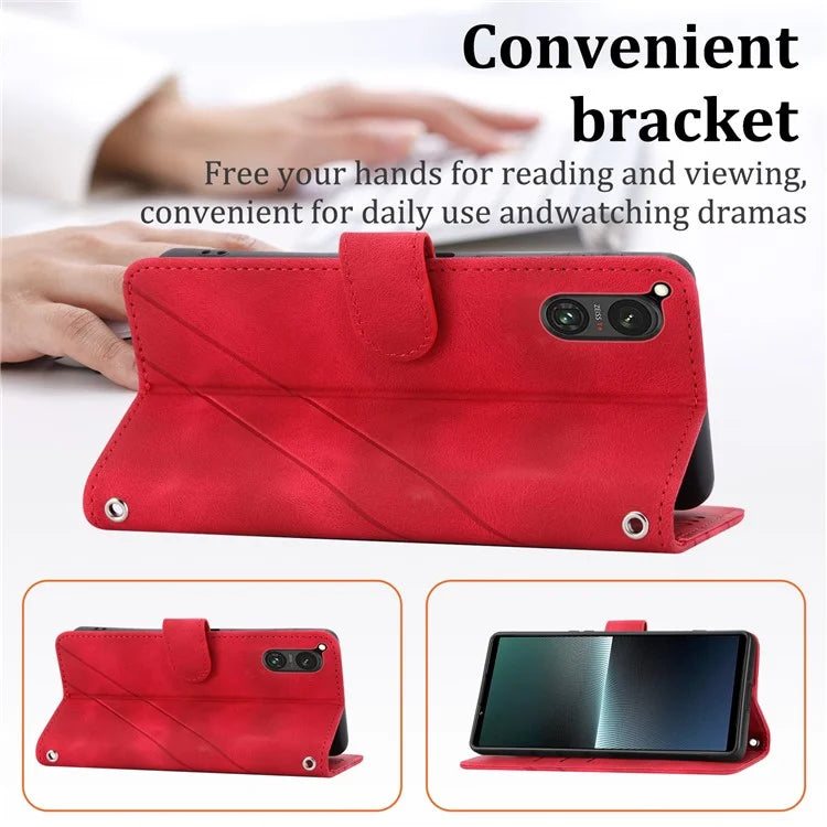 For Sony Xperia 5 V Case Imprinted Line Wallet Leather Phone Cover