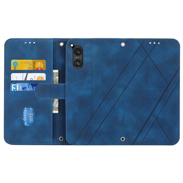 For Sony Xperia 5 V Case Imprinted Line Wallet Leather Phone Cover