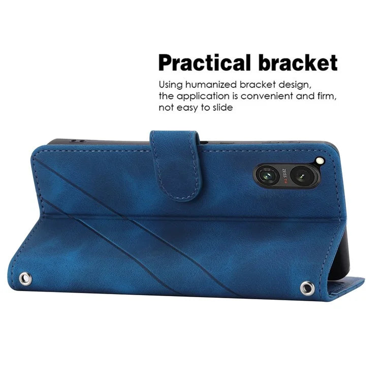 For Sony Xperia 5 V Case Imprinted Line Wallet Leather Phone Cover