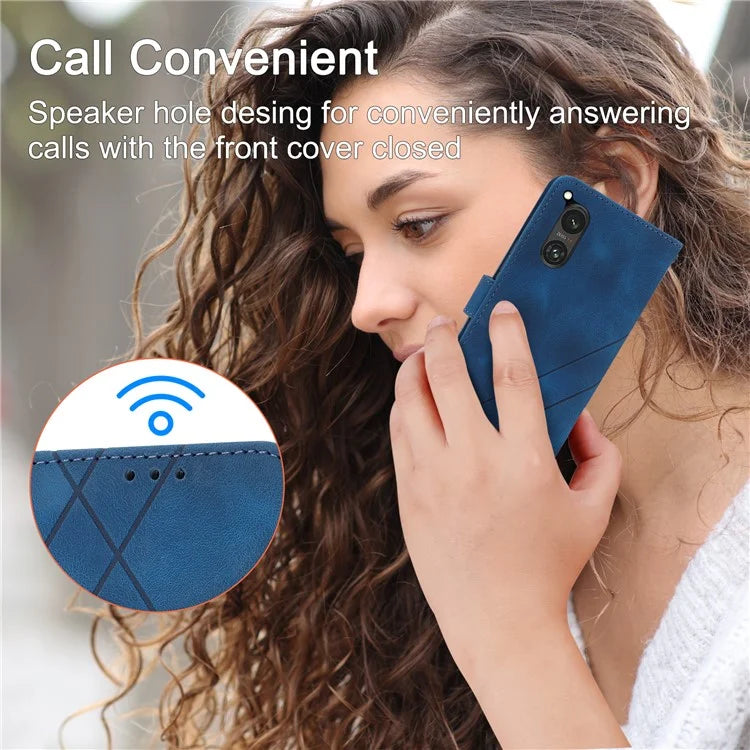 For Sony Xperia 5 V Case Imprinted Line Wallet Leather Phone Cover