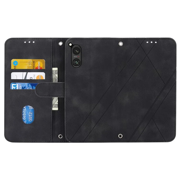 For Sony Xperia 5 V Case Imprinted Line Wallet Leather Phone Cover