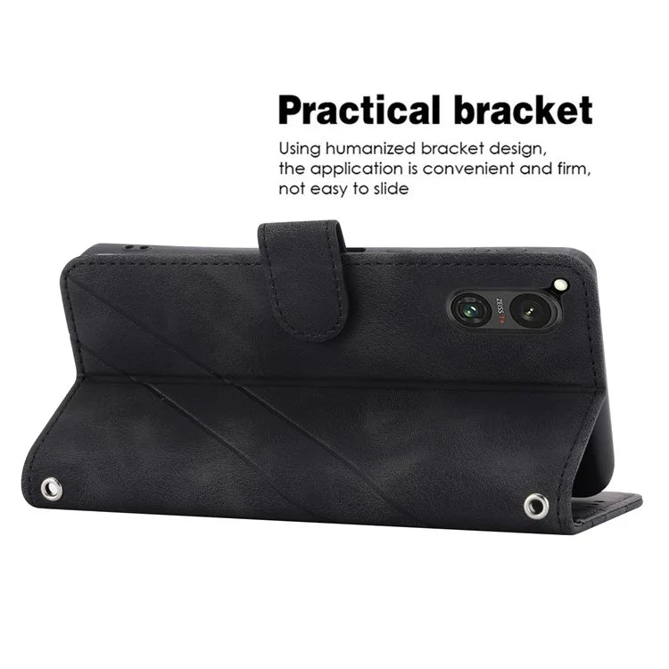 For Sony Xperia 5 V Case Imprinted Line Wallet Leather Phone Cover