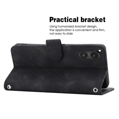 For Sony Xperia 5 V Case Imprinted Line Wallet Leather Phone Cover