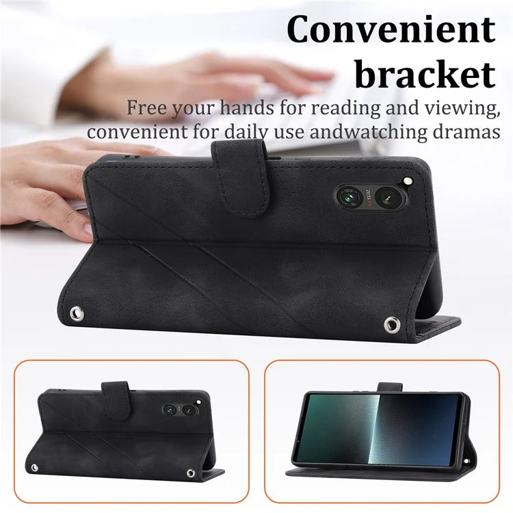For Sony Xperia 5 V Case Imprinted Line Wallet Leather Phone Cover