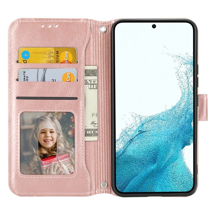 For Samsung Galaxy A25 5G (Global) (161.0 x 76.5 x 8.3mm) Case Zipper Pocket Anti-fall Leather Stand Phone Shell with 2 Straps