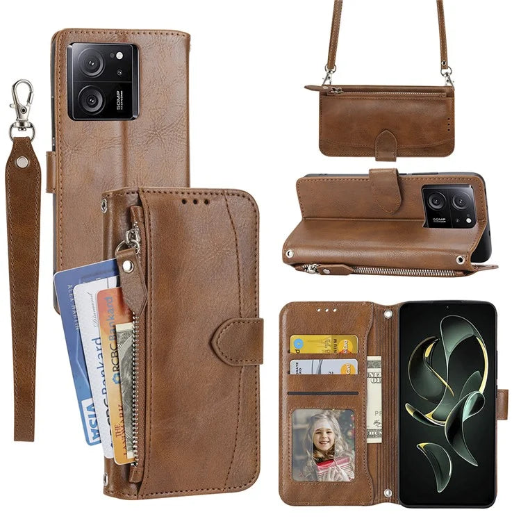 For Xiaomi Redmi K60 Ultra / 13T / 13T Pro Case Shockproof Leather Wallet Phone Cover with Long and Short Straps