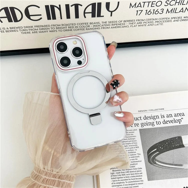 For iPhone 15 Pro Kickstand Case Compatible with MagSafe TPU+PC Clear Phone Cover