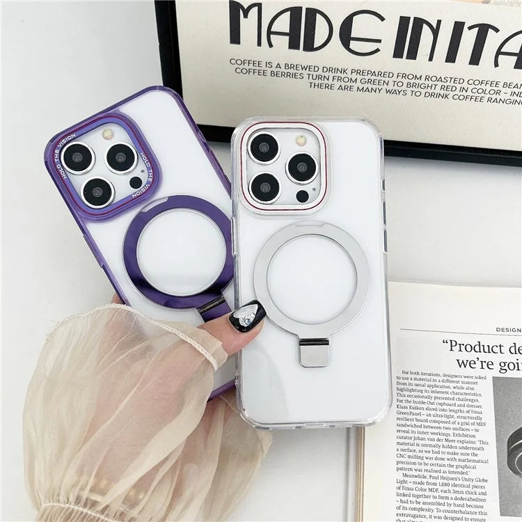 For iPhone 15 Pro Kickstand Case Compatible with MagSafe TPU+PC Clear Phone Cover