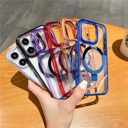 For iPhone 15 Pro Kickstand Case Compatible with MagSafe TPU+PC Clear Phone Cover