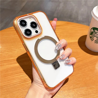 For iPhone 15 Pro Kickstand Case Compatible with MagSafe TPU+PC Clear Phone Cover