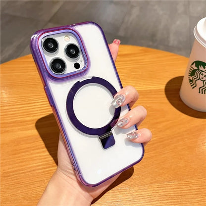 For iPhone 15 Pro Kickstand Case Compatible with MagSafe TPU+PC Clear Phone Cover