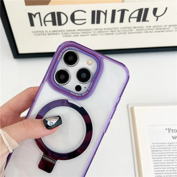For iPhone 15 Pro Kickstand Case Compatible with MagSafe TPU+PC Clear Phone Cover