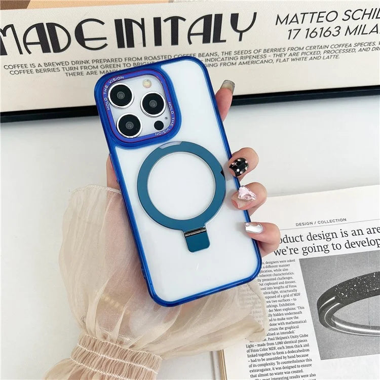 For iPhone 15 Pro Kickstand Case Compatible with MagSafe TPU+PC Clear Phone Cover