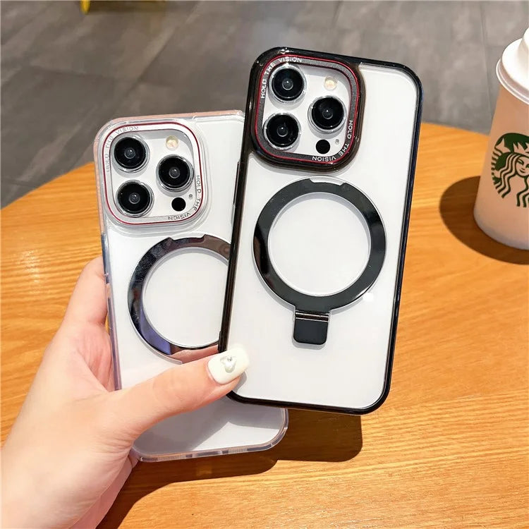 For iPhone 15 Pro Kickstand Case Compatible with MagSafe TPU+PC Clear Phone Cover