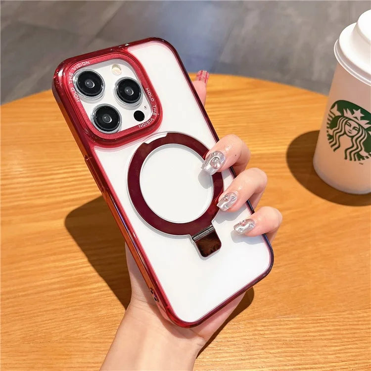 For iPhone 15 Pro Kickstand Case Compatible with MagSafe TPU+PC Clear Phone Cover