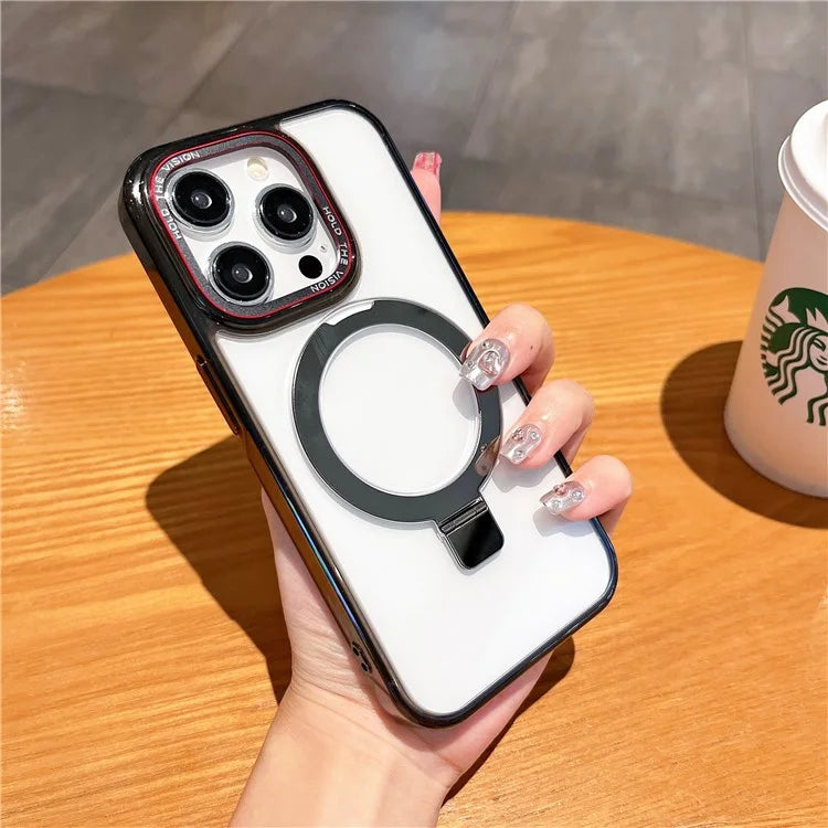 For iPhone 15 Pro Kickstand Case Compatible with MagSafe TPU+PC Clear Phone Cover