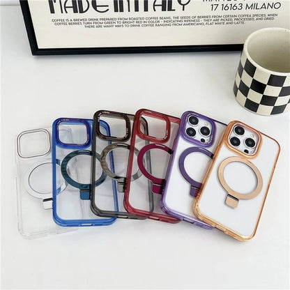 For iPhone 15 Pro Kickstand Case Compatible with MagSafe TPU+PC Clear Phone Cover