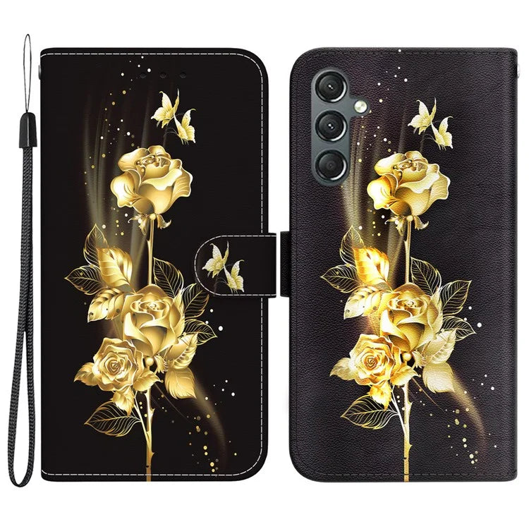 For Samsung Galaxy A24 4G (162.1 x 77.6 x 8.3mm) Case Pattern PU Leather Flip Shockproof Phone Cover