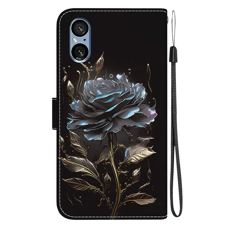 For Sony Xperia 5 V Case PU Leather Stand Feature Flip Phone Cover