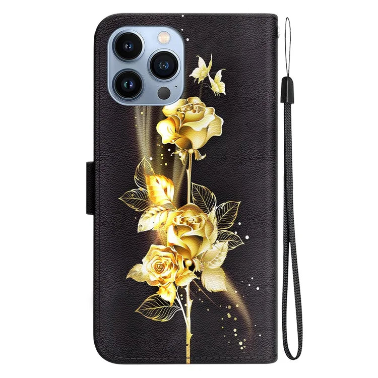 For iPhone 15 Pro Max Wallet Case PU Leather Pattern Magnetic Flip Phone Cover