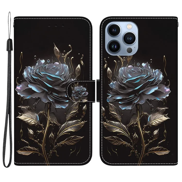 For iPhone 15 Pro Max Wallet Case PU Leather Pattern Magnetic Flip Phone Cover