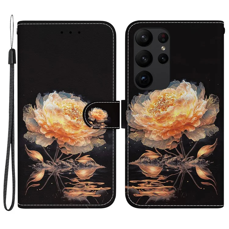 For Samsung Galaxy S23 Ultra Case PU Leather Pattern Flip Folio Phone Cover