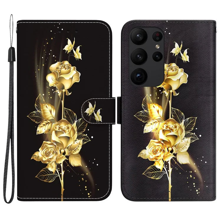 For Samsung Galaxy S23 Ultra Case PU Leather Pattern Flip Folio Phone Cover