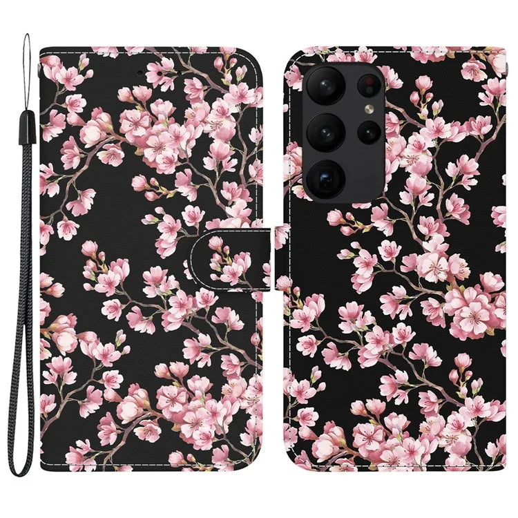For Samsung Galaxy S23 Ultra Case PU Leather Pattern Flip Folio Phone Cover