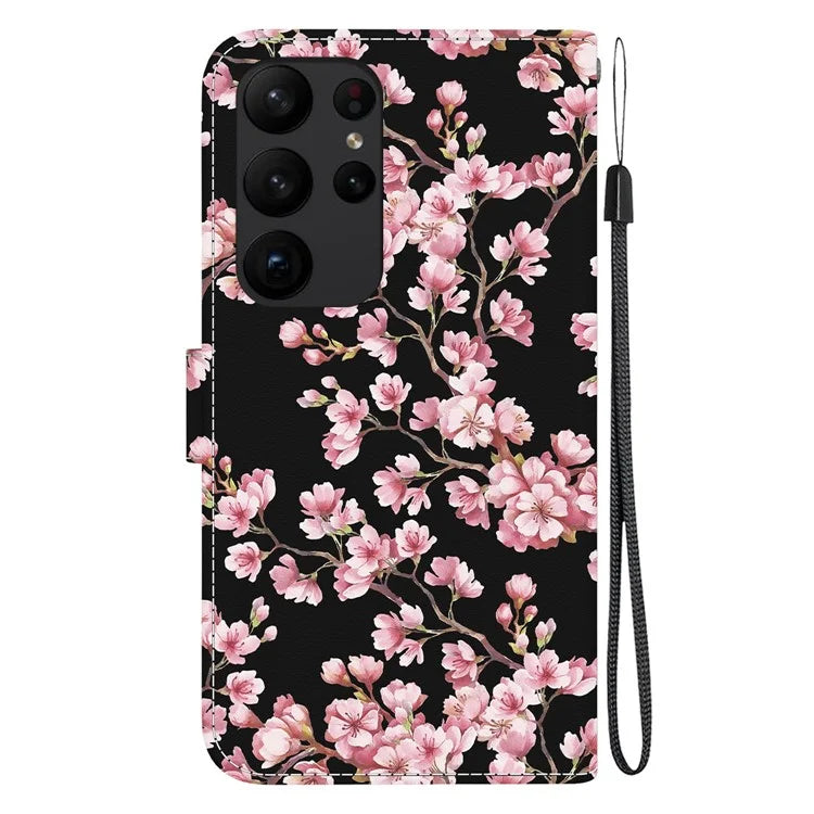 For Samsung Galaxy S23 Ultra Case PU Leather Pattern Flip Folio Phone Cover