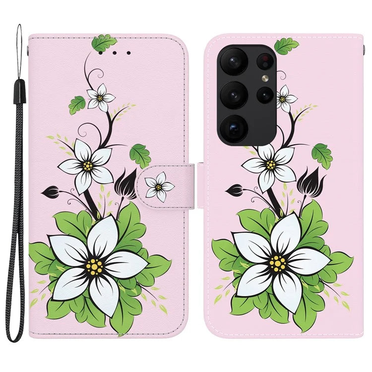 For Samsung Galaxy S23 Ultra Case PU Leather Pattern Flip Folio Phone Cover