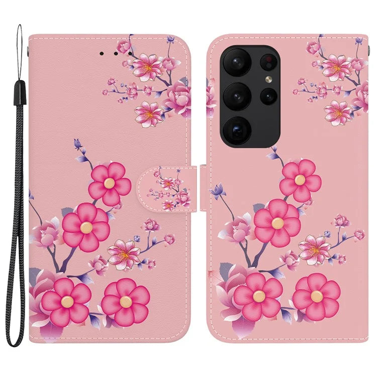 For Samsung Galaxy S23 Ultra Case PU Leather Pattern Flip Folio Phone Cover