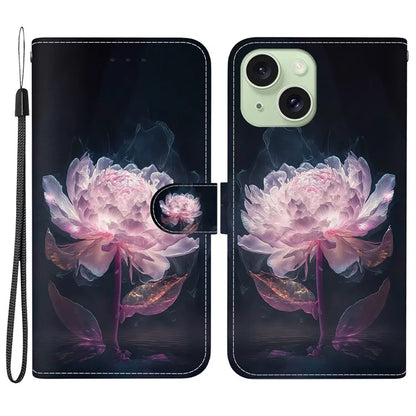For iPhone 15 PU Leather Case Pattern Wallet Folio Phone Cover
