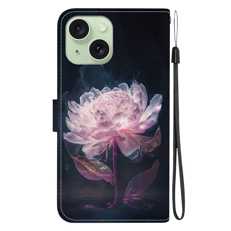For iPhone 15 PU Leather Case Pattern Wallet Folio Phone Cover